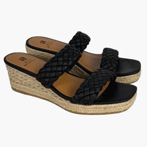 White Mountain Wedge Sandals Womens 8 Black Braided Espadrille Slip On Mule